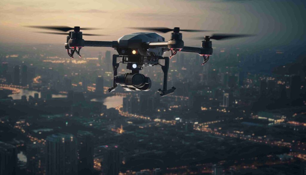 A UAV drone is a flying machine that is controlled either by a person on the ground using a remote